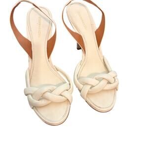 BCBGMAXAZRIA Braided Leather Slingback Heels Ivory Cream Sandals Size 7.5 Summer